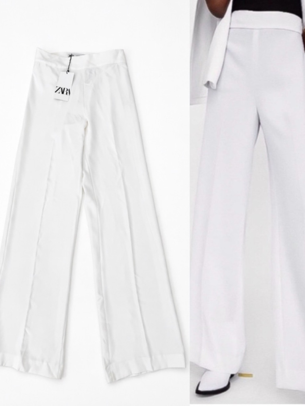 NWT ZARA White Wide Leg Pants High Waisted Minimalist Dressy XS Quiet Luxury